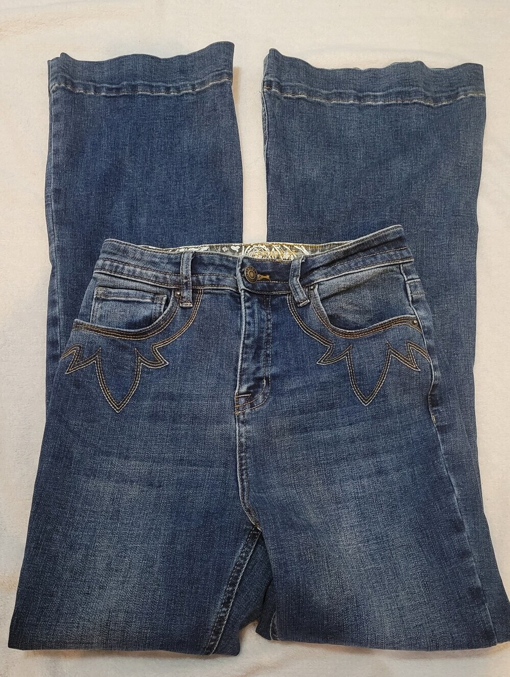 Lincoln Outfitters Dark Wash Bootcut Flare Jeans With Boho Hippie Detailing Sz 4